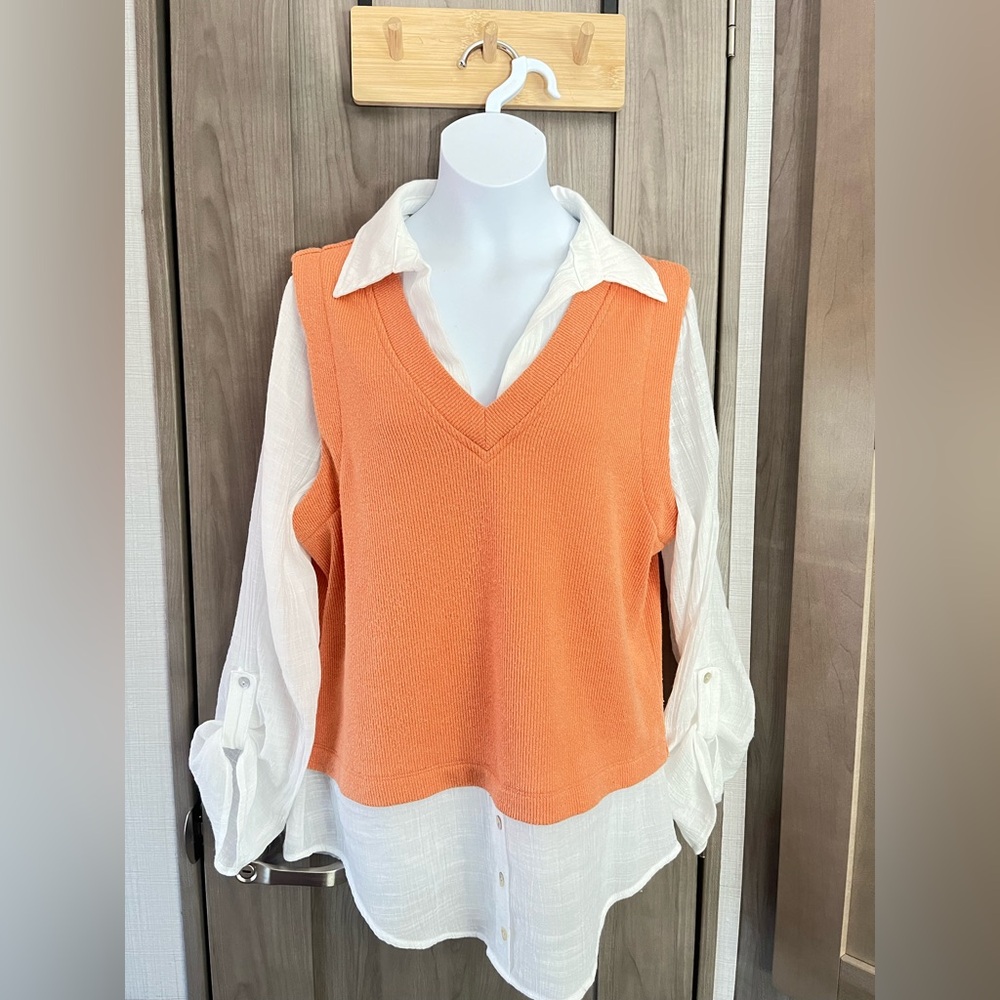 Orange and White Women's Blouse